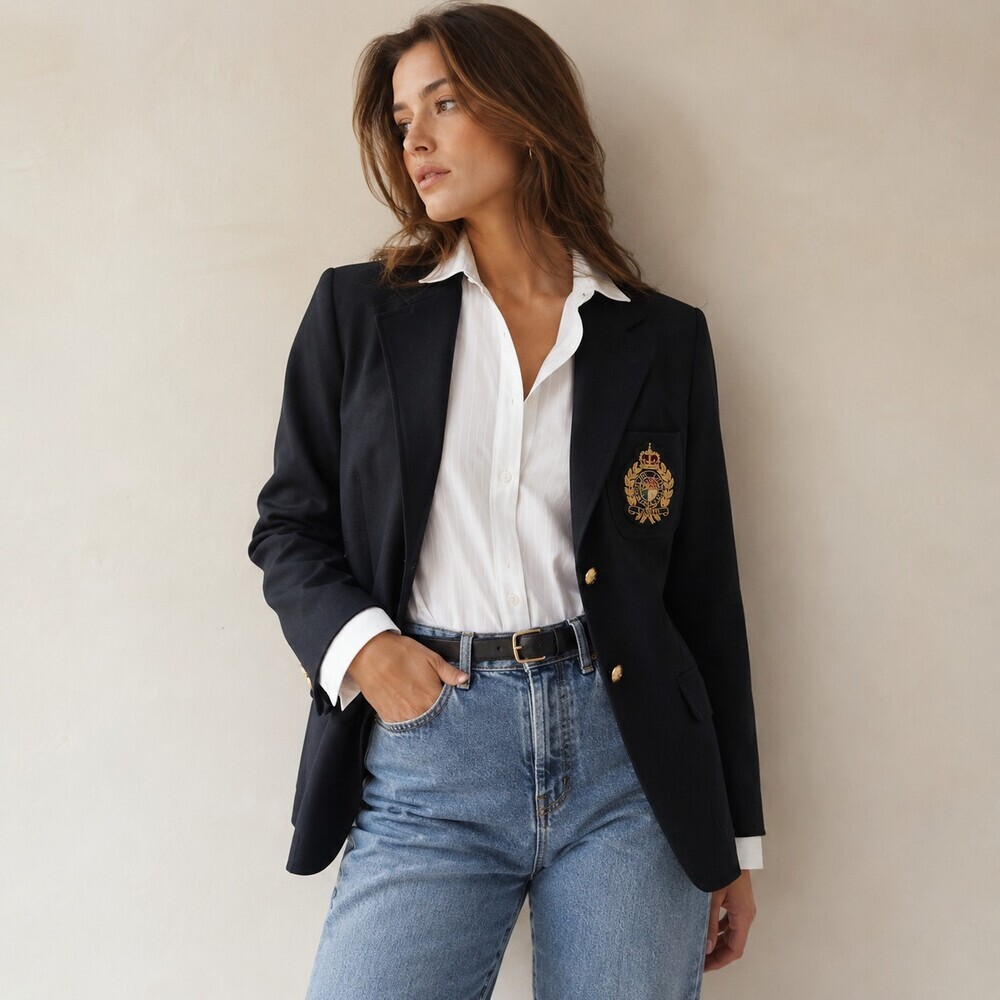 Lauren Ralph Lauren VTG Wool Crest Blazer Gold Button Preppy 90s Black Size 10